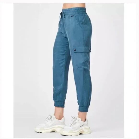 Sweaty Betty Pants - [Sweaty Betty] Teal Stargazer Blue Cargo Jogger Pants Cupro Comfortable Size XS